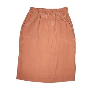 Neiman Marcus‎ Women's Coral 100%  Silk Midi Pencil Skirt Elastic Waist Size  6